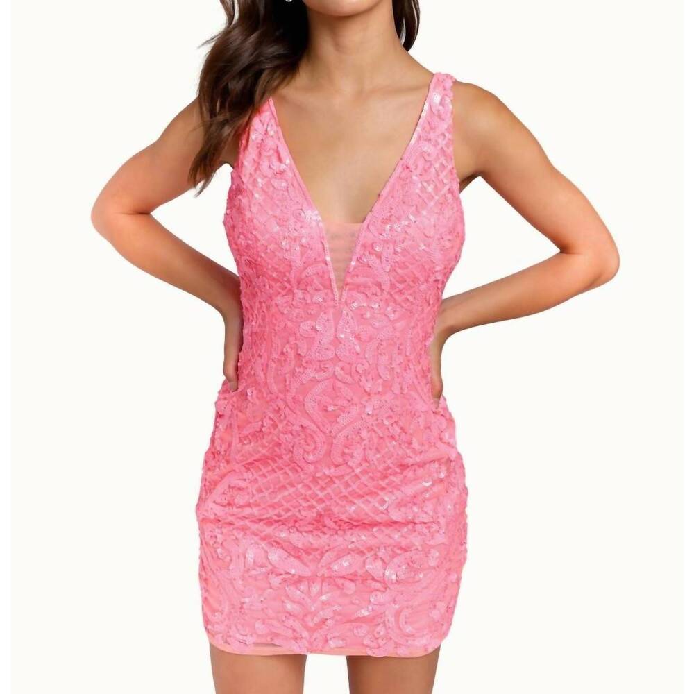 NEW PRIMAVERA women's beaded mini dress in coral